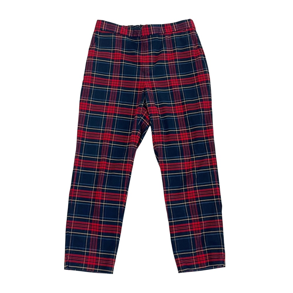 Banana Republic Hayden Pant Womens 12 Red Navy Blue Plaid Tapered Leg Trousers